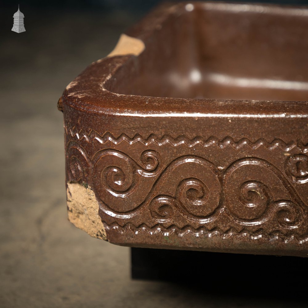 Shallow Trough Sink, 19th C with Salt Glazed Left Hand Return with Decorative Floral Pattern