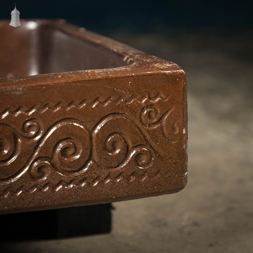 Shallow Trough Sink, 19th C with Salt Glazed Left Hand Return with Decorative Floral Pattern