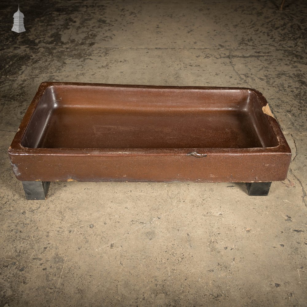 Shallow Trough Sink, 19th C with Salt Glazed Left Hand Return with Decorative Floral Pattern