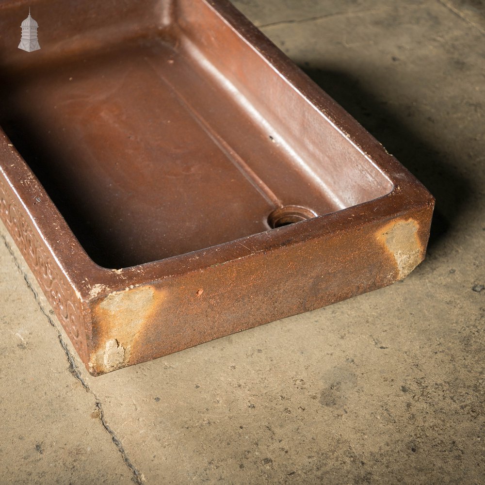 Shallow Trough Sink, 19th C Salt Glazed, Left Hand Return with Decorative Floral Design