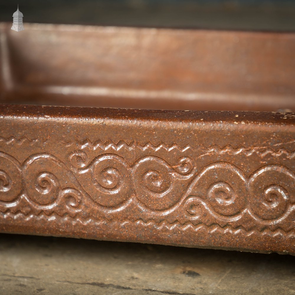 Shallow Trough Sink, 19th C Salt Glazed, Left Hand Return with Decorative Floral Design