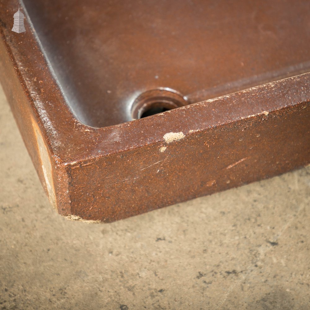 Shallow Trough Sink, 19th C Salt Glazed, Left Hand Return with Decorative Floral Design