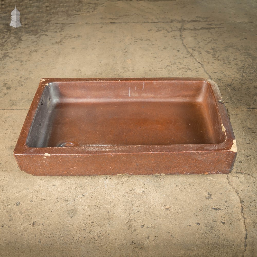 Shallow Trough Sink, 19th C Salt Glazed, Left Hand Return with Decorative Floral Design