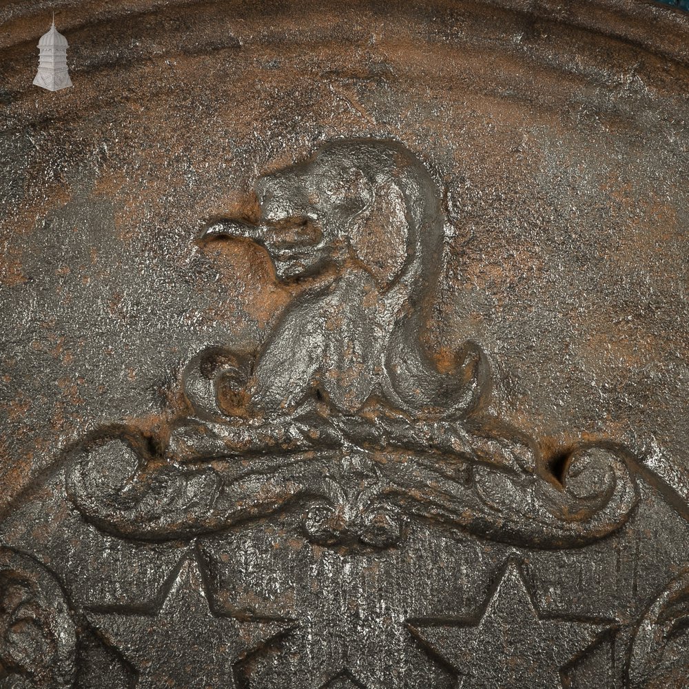 Cast Iron Fire Back With Decorative Coat of Arms - 'Semper Vigilans'