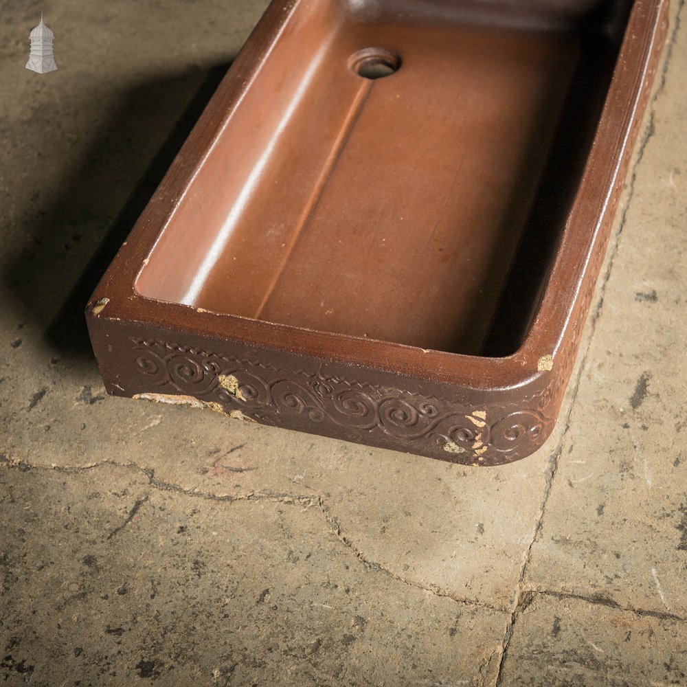 Shallow Trough Sink, 19th C Salt Glazed, Left Hand Return with Decorative Floral Design