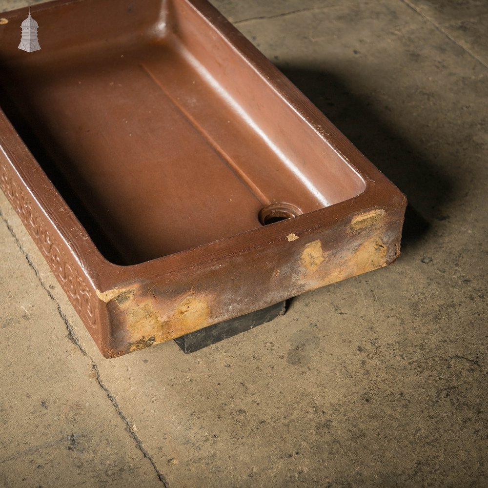 Shallow Trough Sink, 19th C Salt Glazed, Left Hand Return with Decorative Floral Design