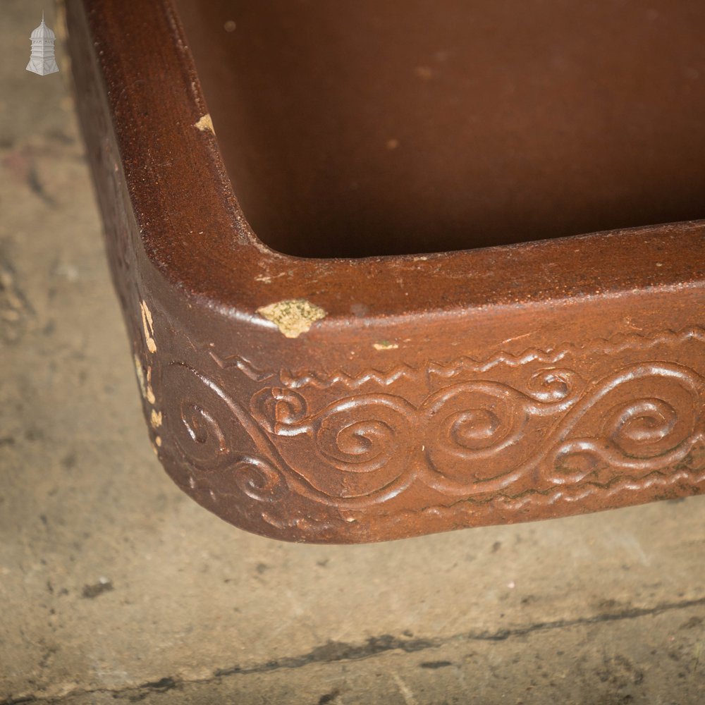 Shallow Trough Sink, 19th C Salt Glazed, Left Hand Return with Decorative Floral Design