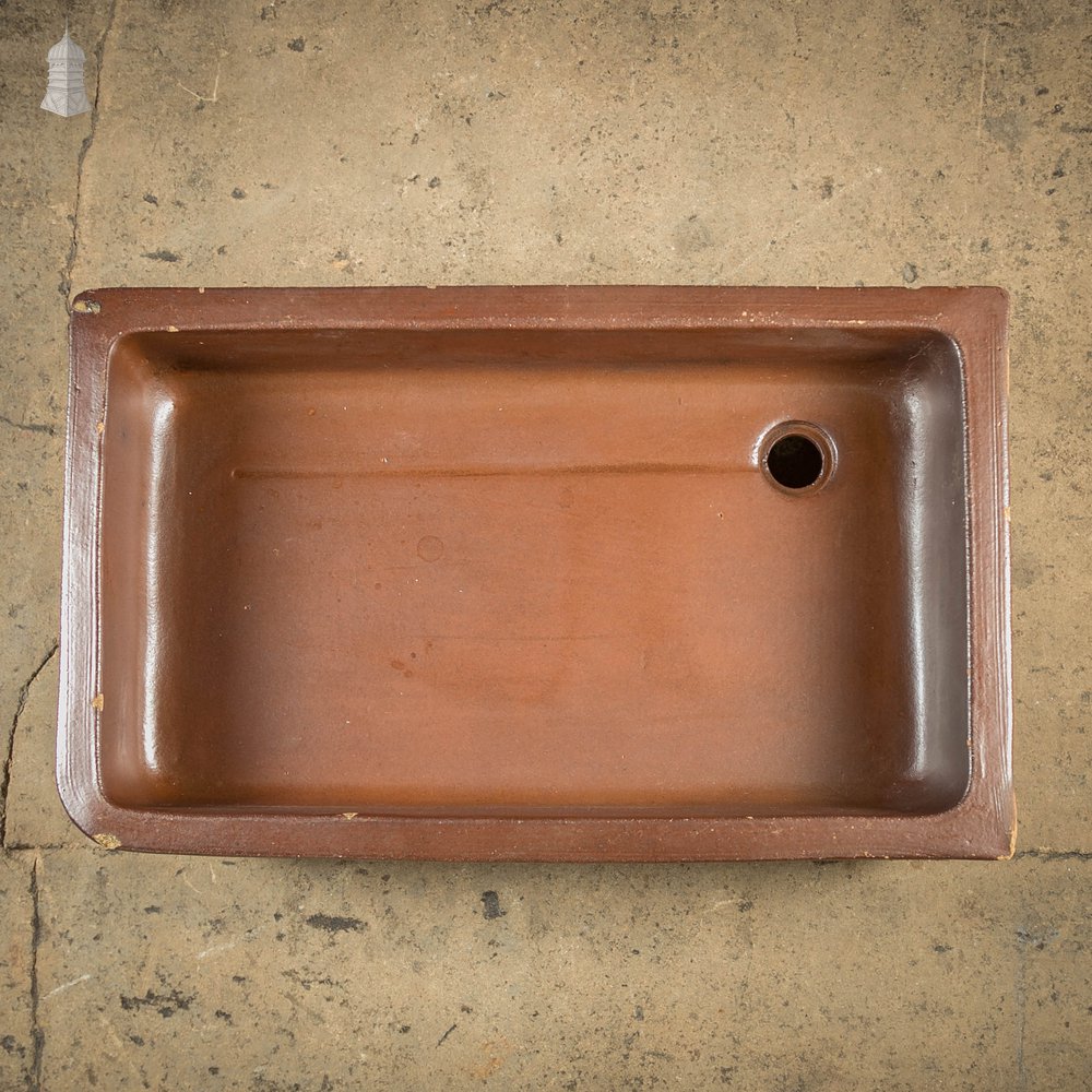 Shallow Trough Sink, 19th C Salt Glazed, Left Hand Return with Decorative Floral Design