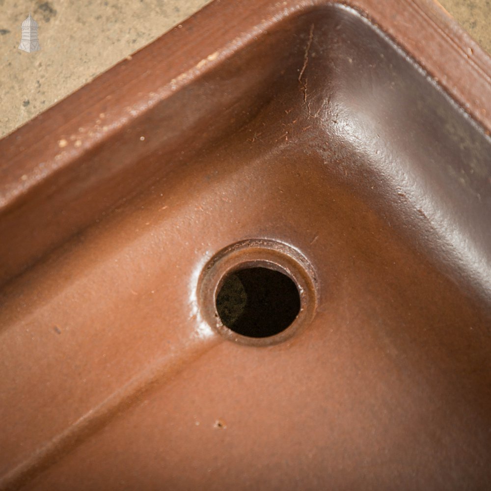 Shallow Trough Sink, 19th C Salt Glazed, Left Hand Return with Decorative Floral Design