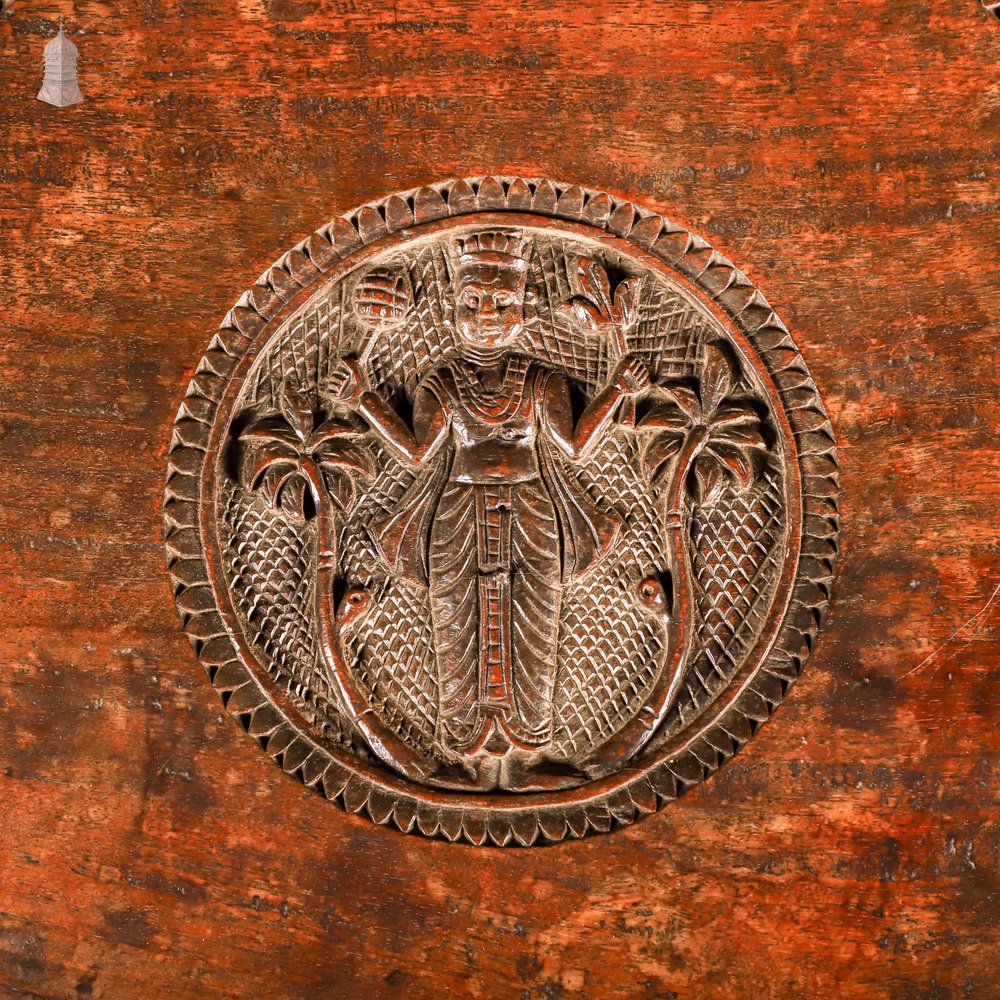 Carved Burmese Side Table, Serpent Base with Pierced Floral Circular Top