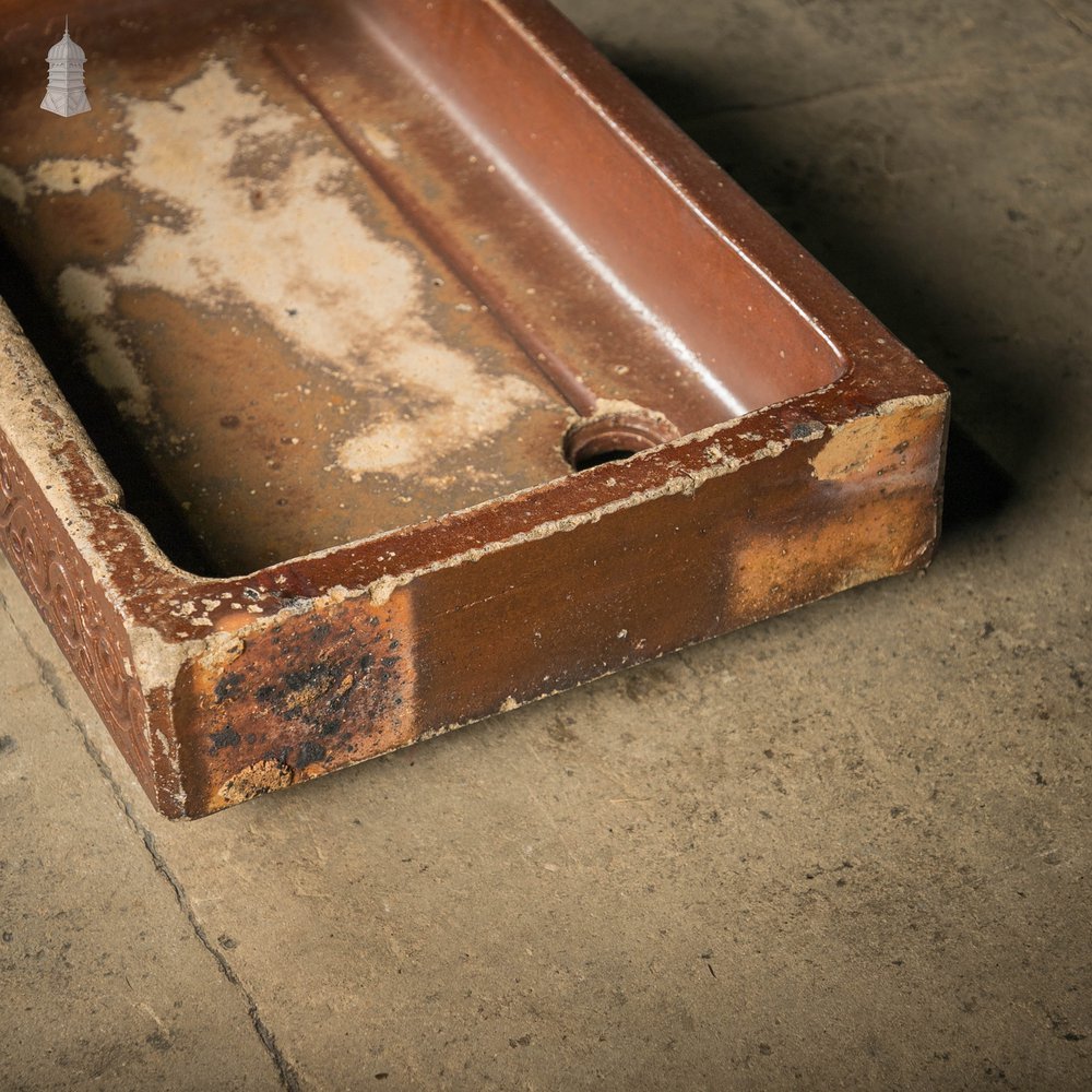 Shallow Trough Sink, 19th C Salt Glazed, Left Hand Return with Decorative Floral Design