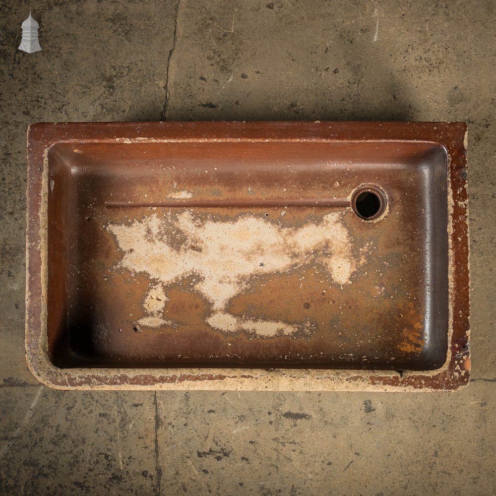 Shallow Trough Sink, 19th C Salt Glazed, Left Hand Return with Decorative Floral Design