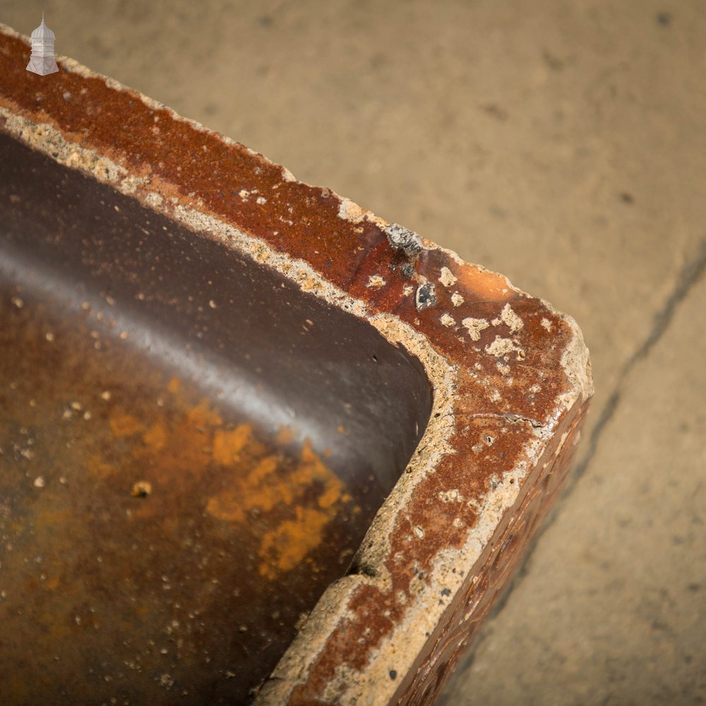 Shallow Trough Sink, 19th C Salt Glazed, Left Hand Return with Decorative Floral Design