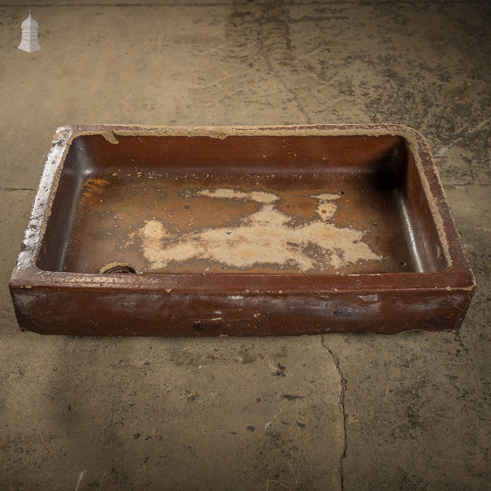 Shallow Trough Sink, 19th C Salt Glazed, Left Hand Return with Decorative Floral Design