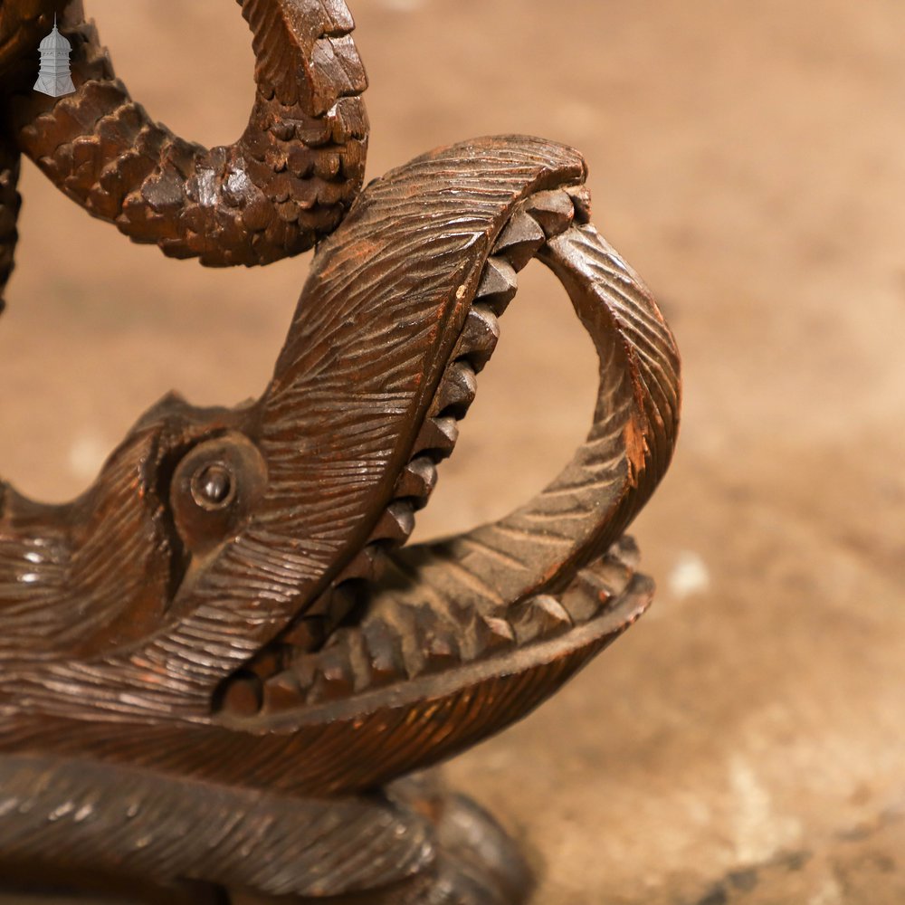 Carved Burmese Side Table, Serpent Base with Pierced Floral Circular Top