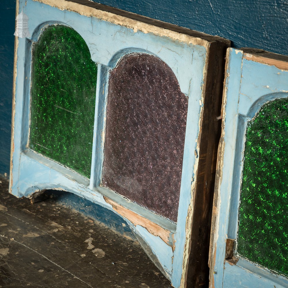 Batch of 9 Victorian Coloured Glass Wooden Windows