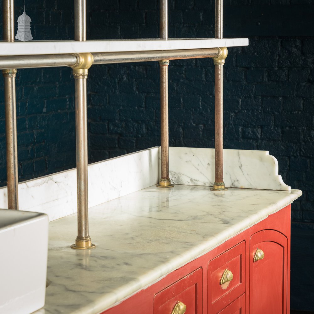 White Marble Topped Sideboard Sink Shelving Unit Reclaimed from Jaime Oliver’s Norwich Restaurant