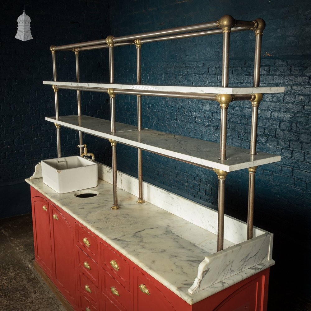 White Marble Topped Sideboard Sink Shelving Unit Reclaimed from Jaime Oliver’s Norwich Restaurant