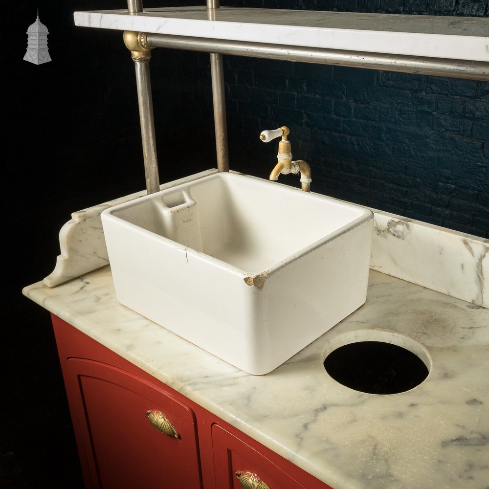 White Marble Topped Sideboard Sink Shelving Unit Reclaimed from Jaime Oliver’s Norwich Restaurant