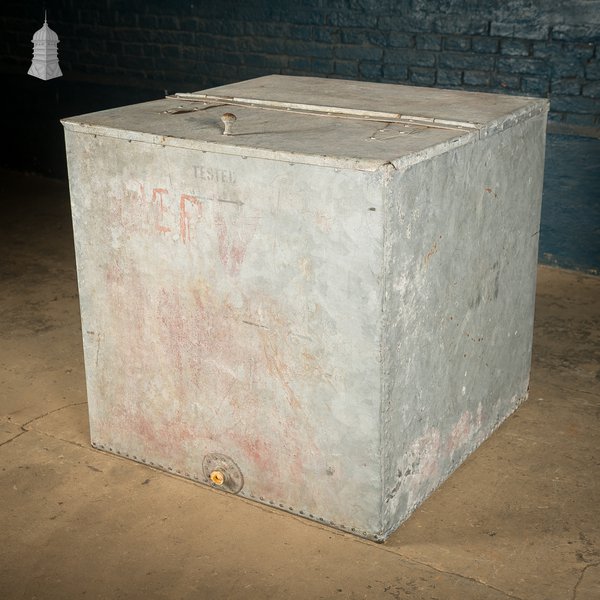 Galvanized Storage Bin with a Hinged Lid.