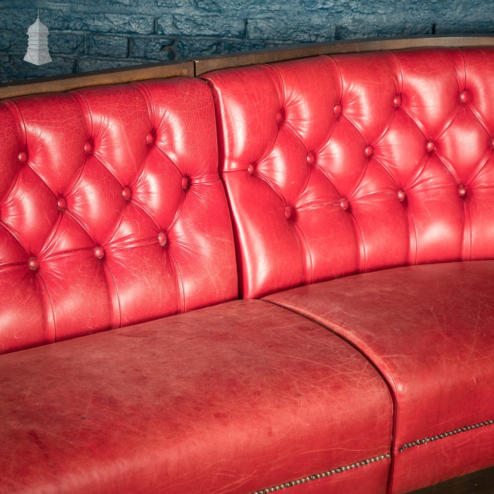 Red Button Back Leather Banquette Corner Bench Seat Reclaimed from Jamie Oliver’s Norwich Restaurant – 31 Feet Long