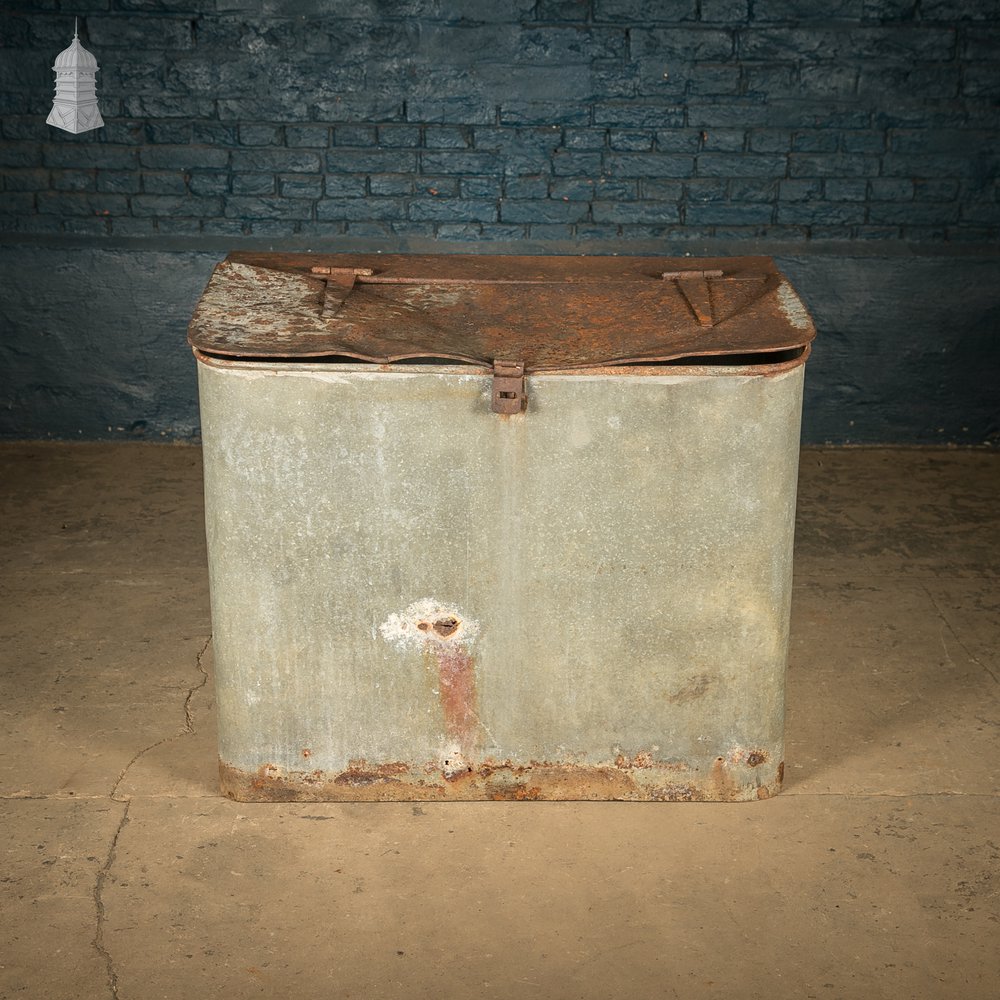 Storage Bin with a Hinged Lid, Galvanized