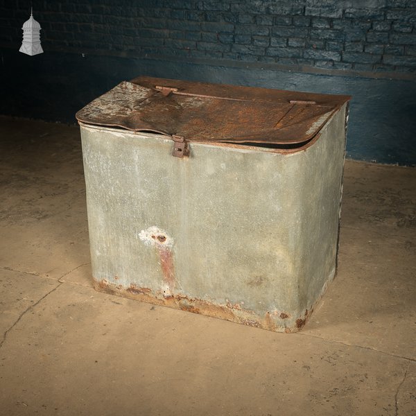 Storage Bin with a Hinged Lid, Galvanized