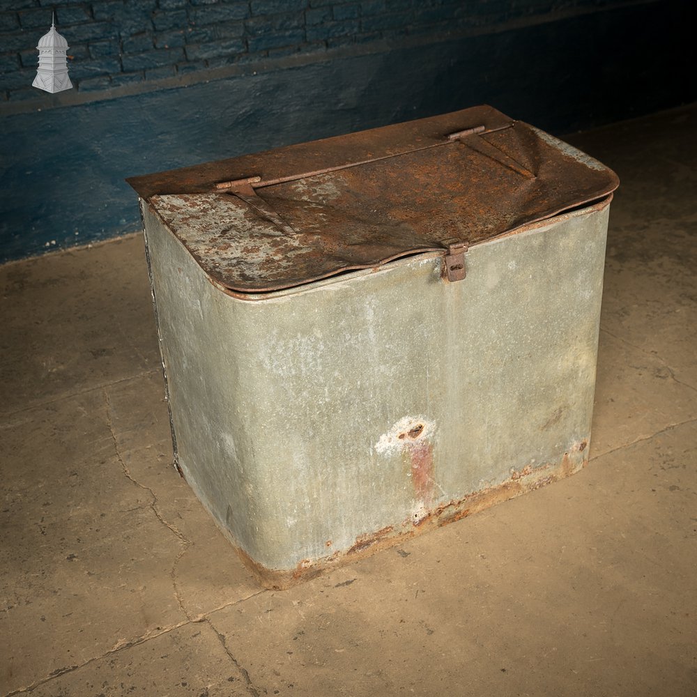 Storage Bin with a Hinged Lid, Galvanized