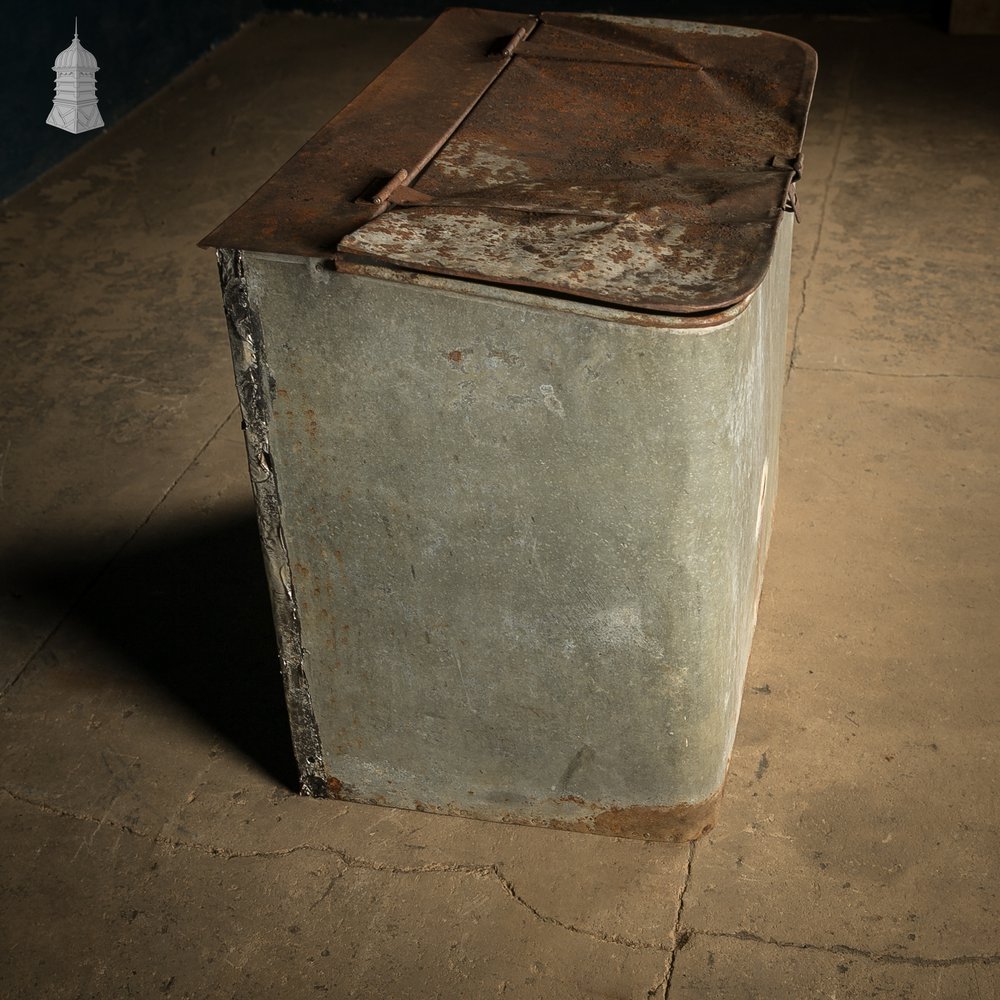 Storage Bin with a Hinged Lid, Galvanized