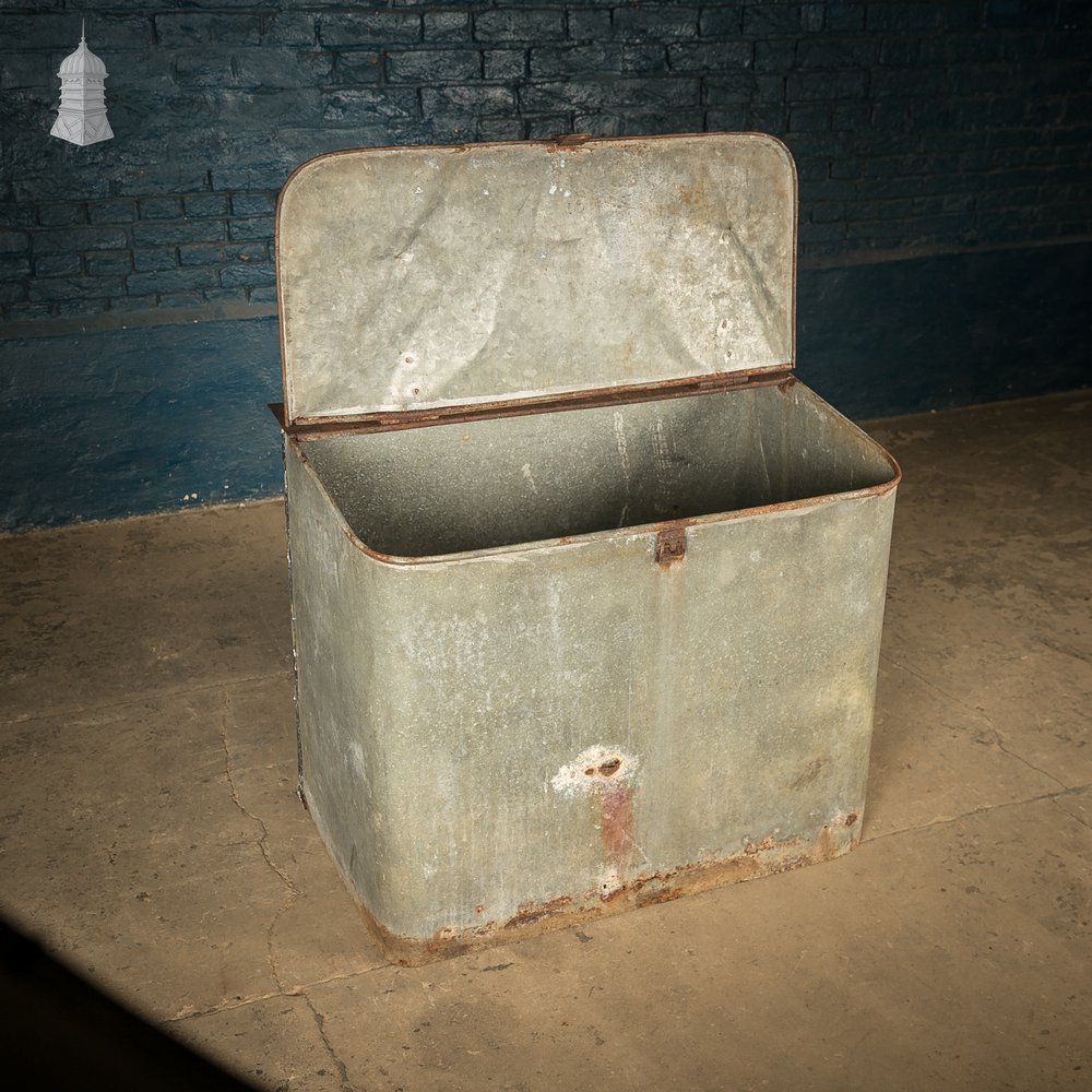 Storage Bin with a Hinged Lid, Galvanized