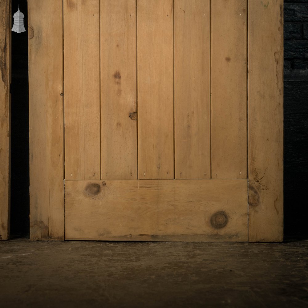 Glazed Pine Doors, Pair of framed plank Edwardian Doors with Muranese Florentine Textured Glass