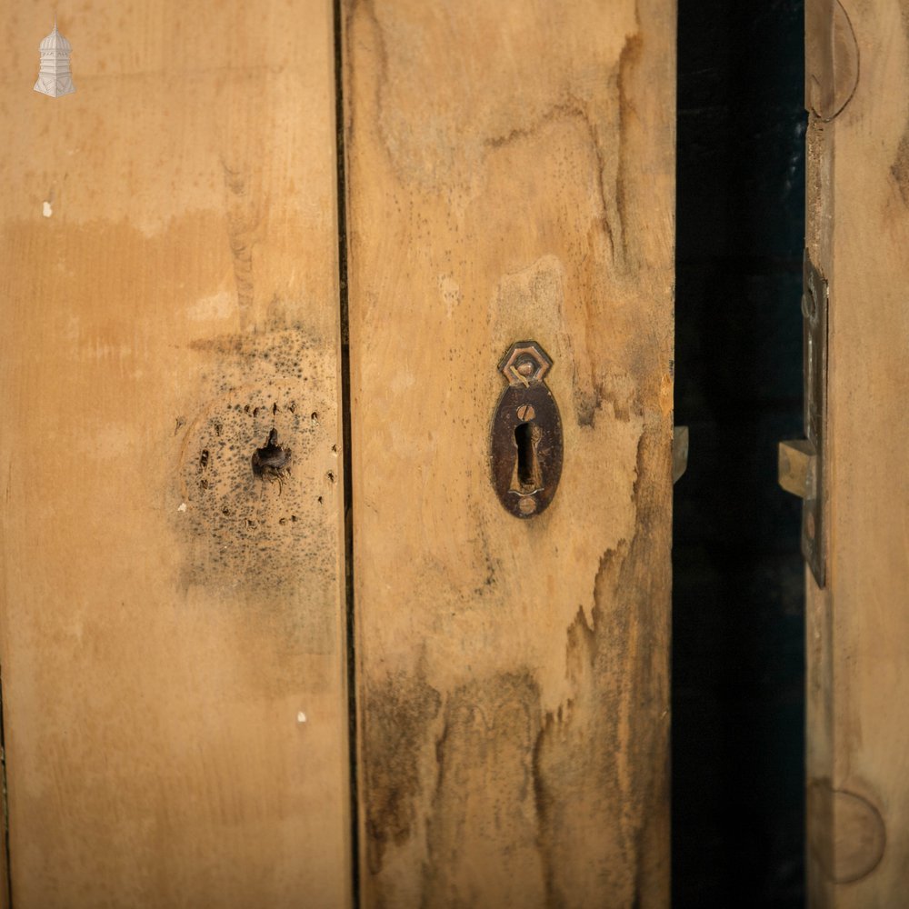 Glazed Pine Doors, Pair of framed plank Edwardian Doors with Muranese Florentine Textured Glass