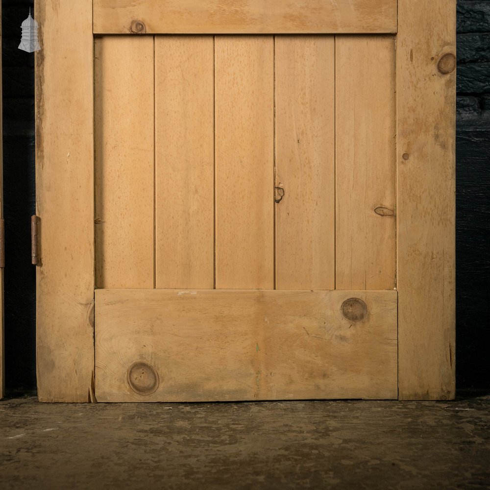 Glazed Pine Doors, Pair of framed plank Edwardian Doors with Muranese Florentine Textured Glass