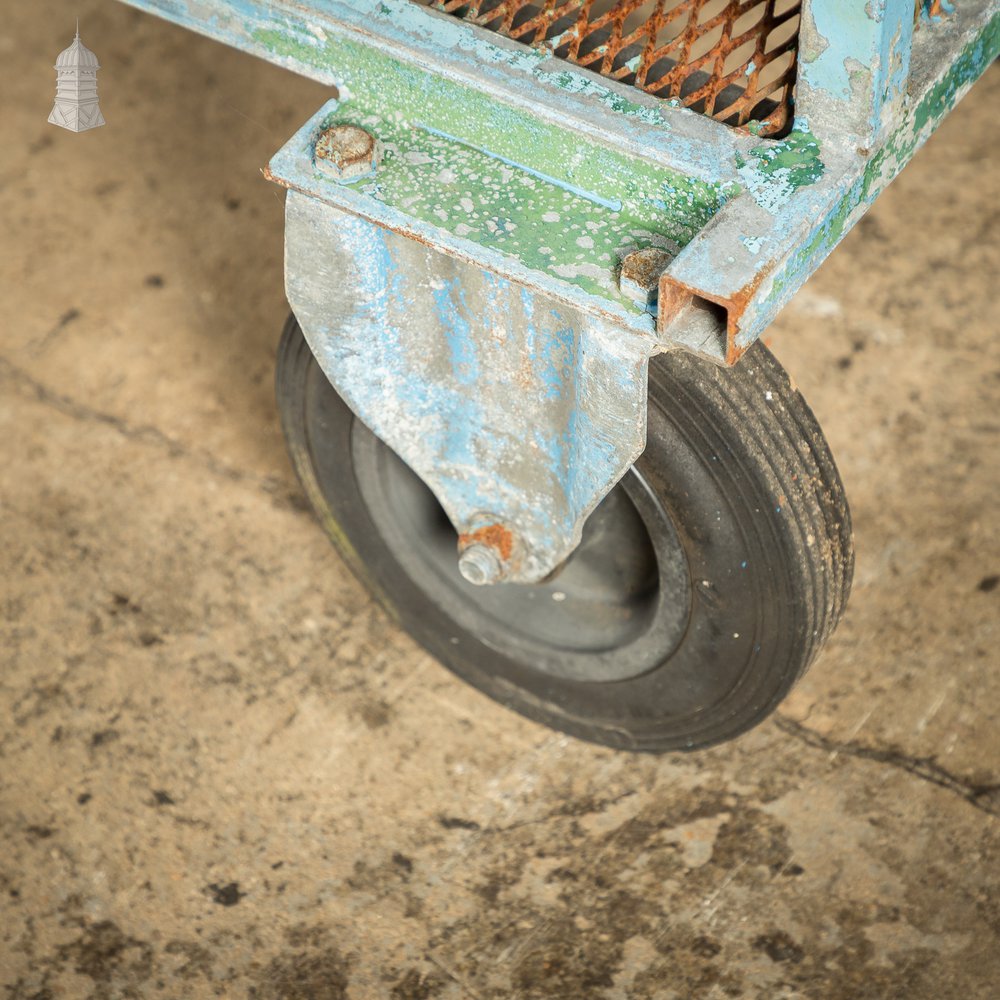 Steel Industrial Workshop Wheeled Trolley Shelf Unit with Distressed Blue Paint