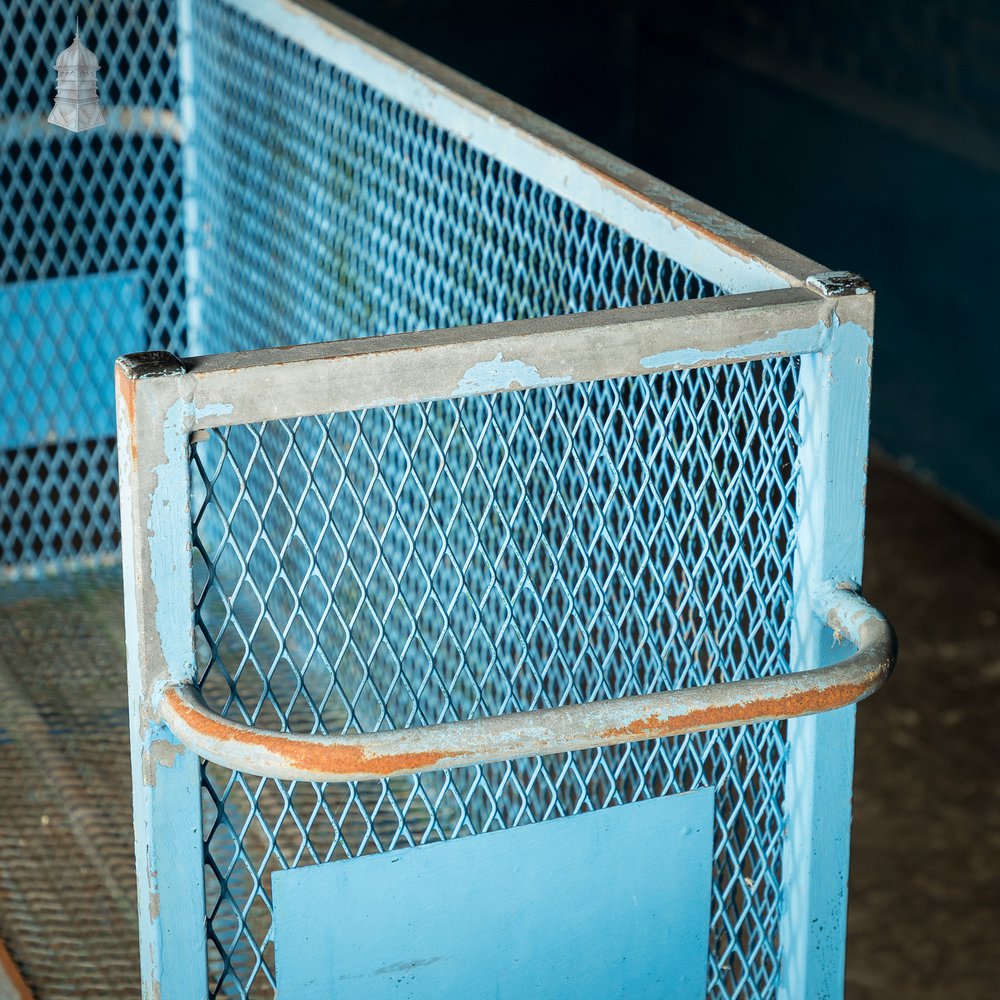 Steel Industrial Workshop Wheeled Trolley Shelf Unit with Distressed Blue Paint