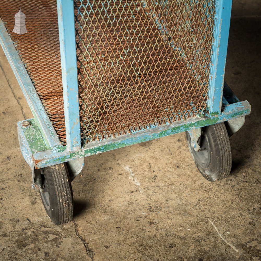 Steel Industrial Workshop Wheeled Trolley Shelf Unit with Distressed Blue Paint