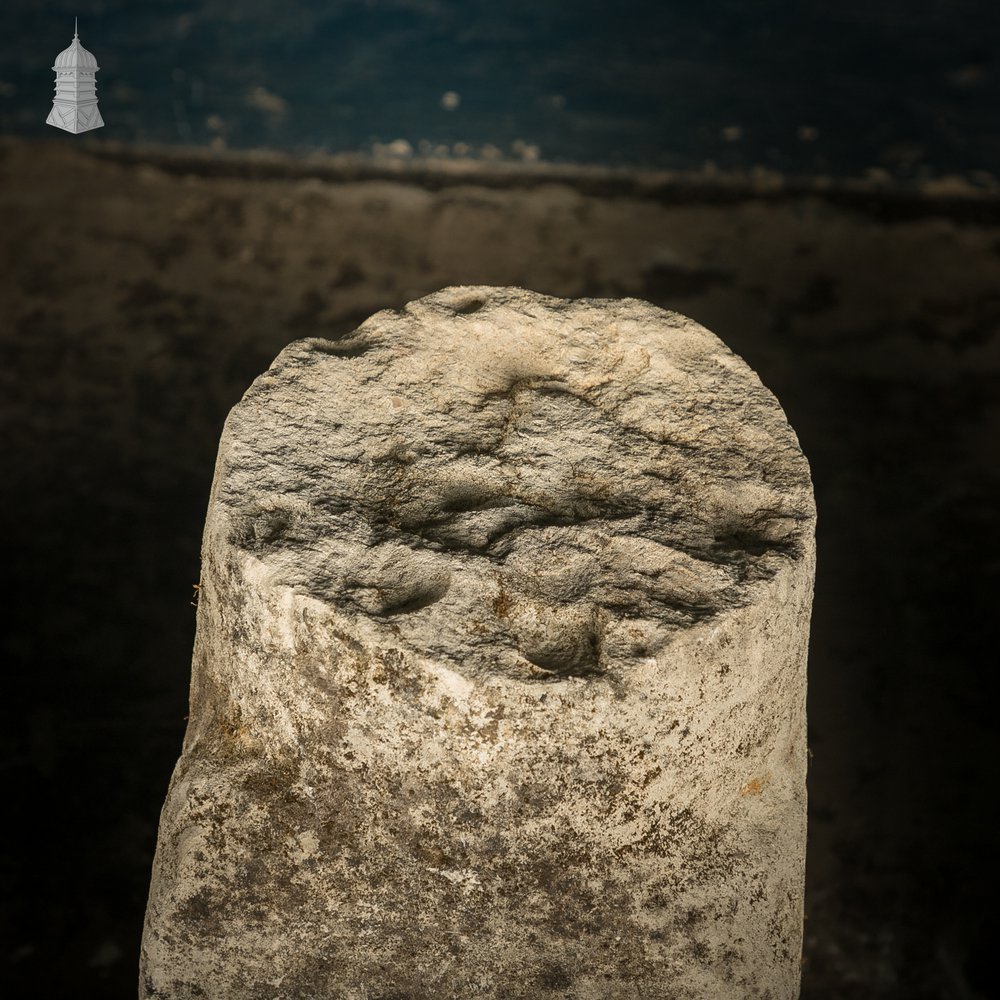 Stone Bollards & Chain, Weathered Architectual Salvage Feature.