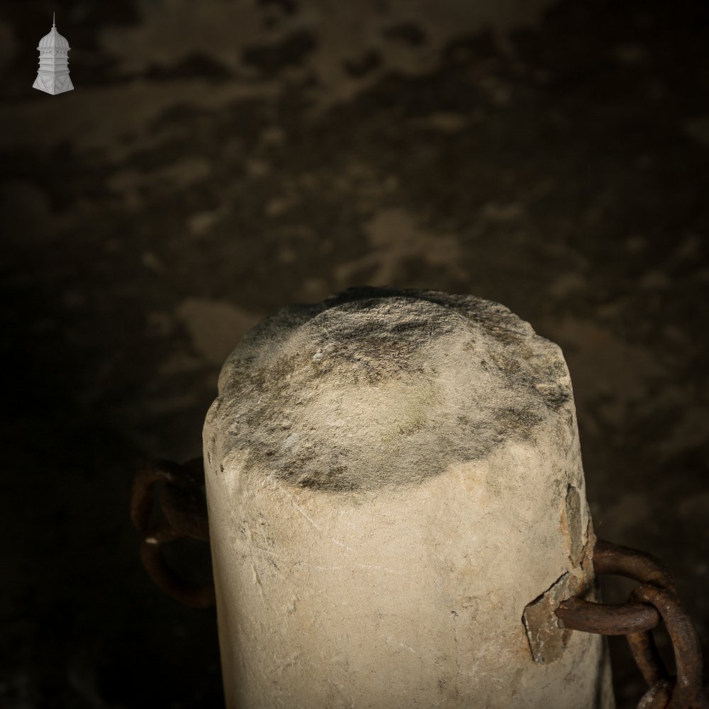 Stone Bollards & Chain, Weathered Architectual Salvage Feature.