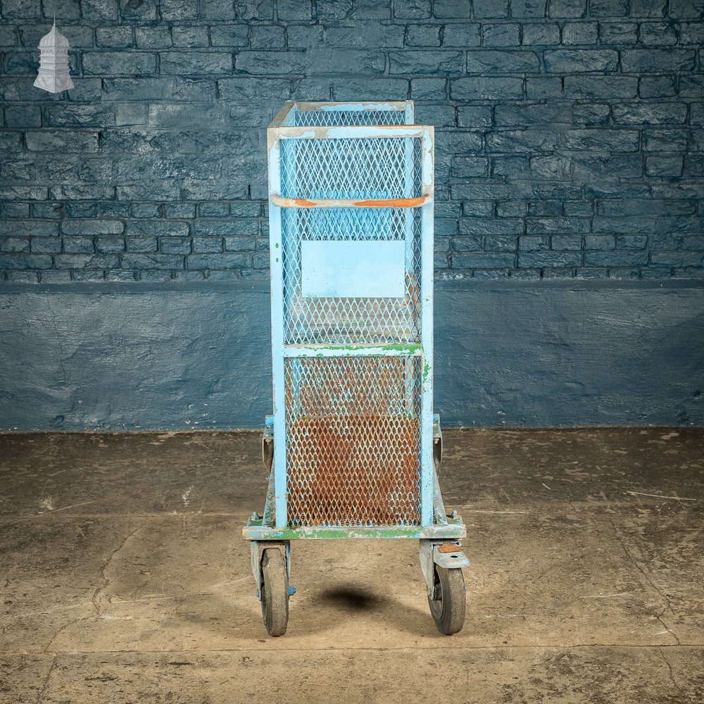 Steel Industrial Workshop Wheeled Trolley Shelf Unit with Distressed Blue Paint