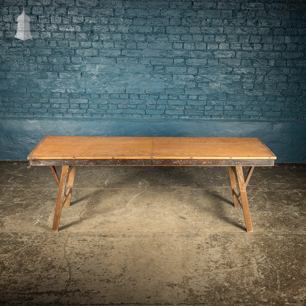 Pitch Pine Folding Military Low Trestle Table - Marked GR VI Sterling Furniture