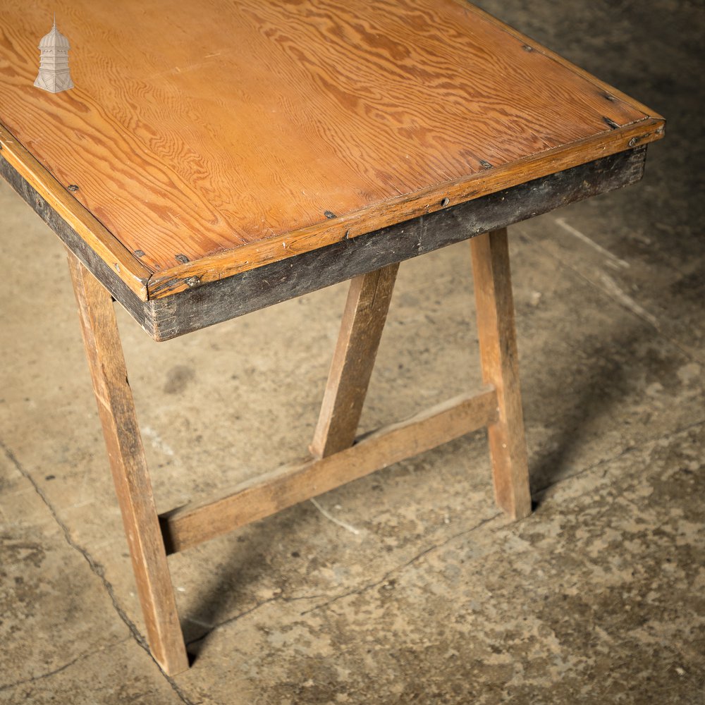 Pitch Pine Folding Military Low Trestle Table - Marked GR VI Sterling Furniture