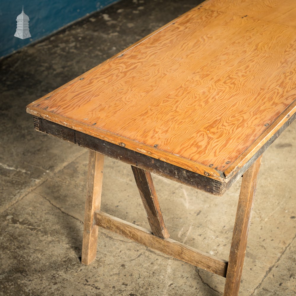 Pitch Pine Folding Military Low Trestle Table - Marked GR VI Sterling Furniture