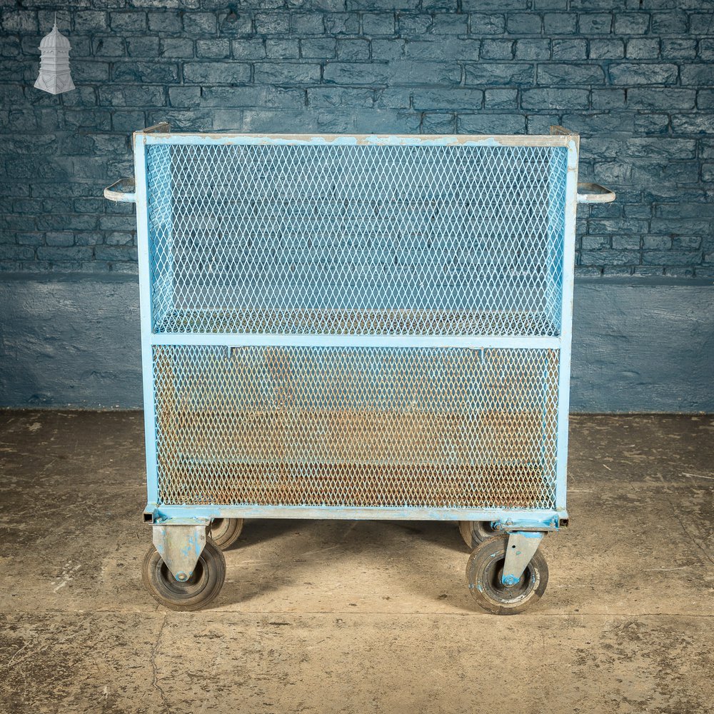 Blue Painted Steel Industrial Workshop Wheeled Trolley Shelf Unit