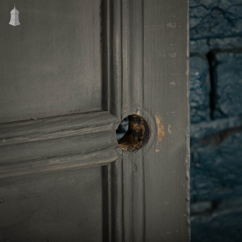 Pine Door With Window, Victorian With Moldings and Grey Painted Finish