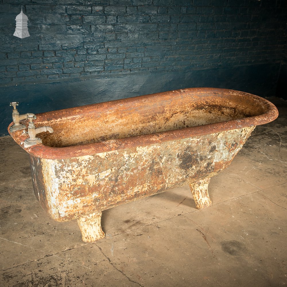 Roll Top Bath, Distressed Cast Iron with Original Taps