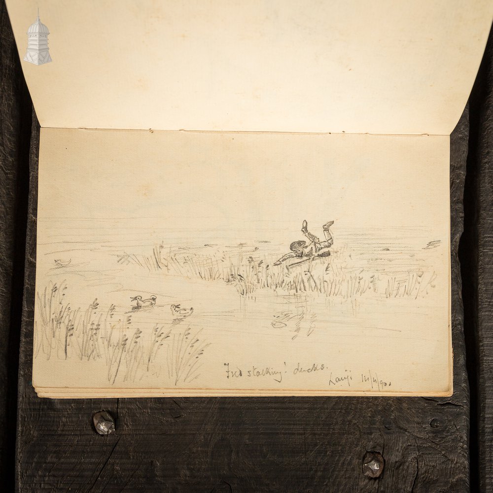 Small 19th C Red Leather-Bound Journal Documenting a Hunting Trip to India with Hand Drawn Sketches