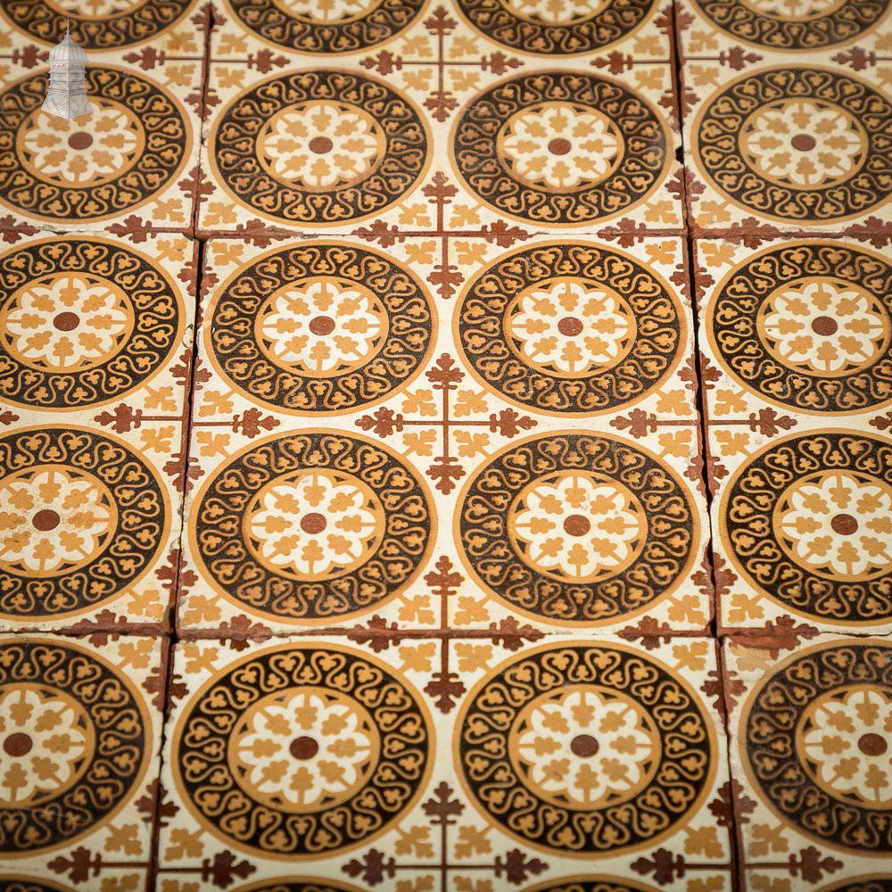 11 Reclaimed Victorian Minton Encaustic Floor Tiles, Gothic Revival