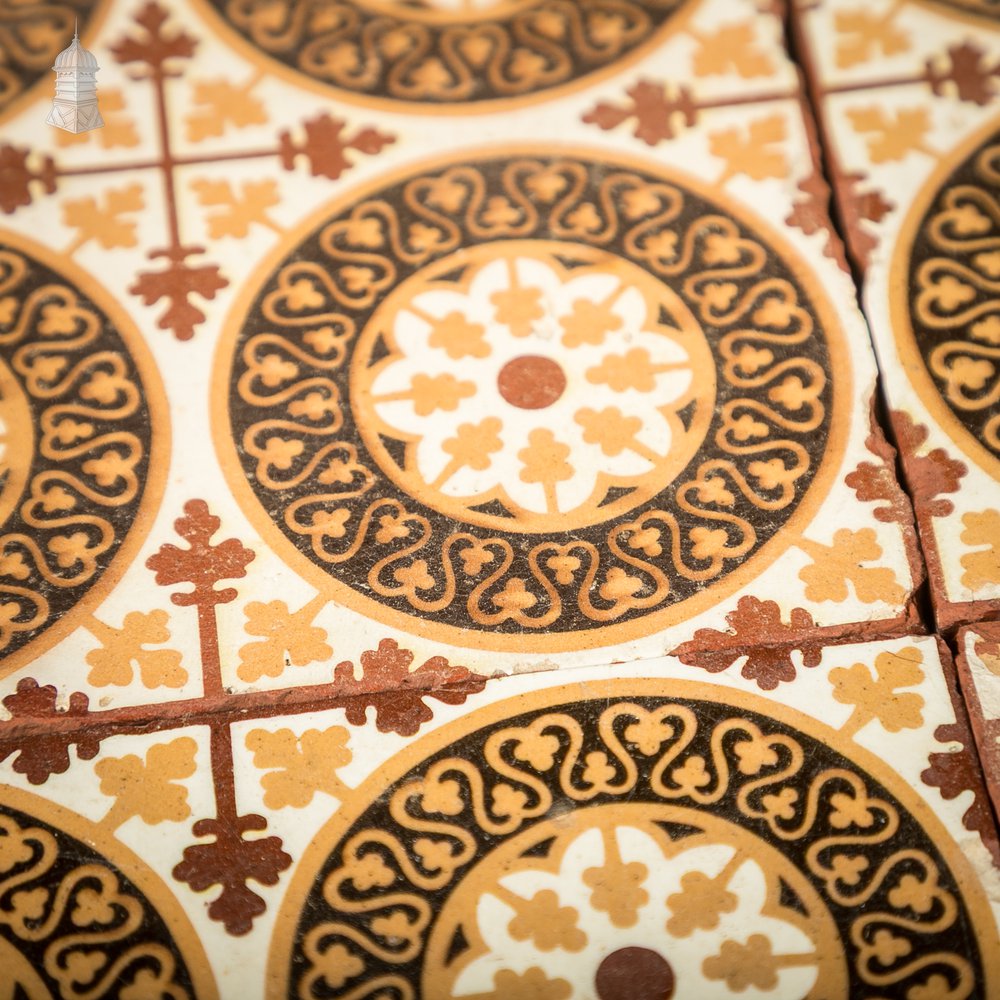 11 Reclaimed Victorian Minton Encaustic Floor Tiles, Gothic Revival