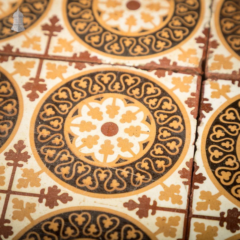 11 Reclaimed Victorian Minton Encaustic Floor Tiles, Gothic Revival