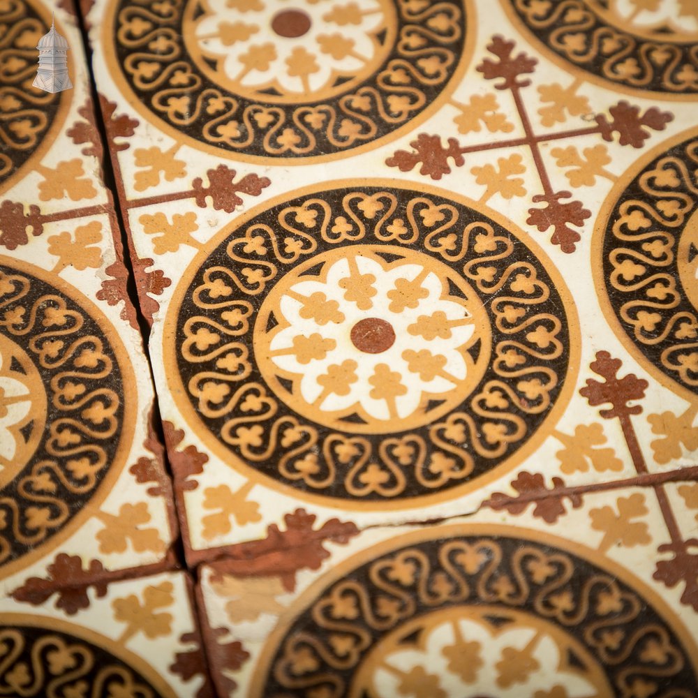 11 Reclaimed Victorian Minton Encaustic Floor Tiles, Gothic Revival